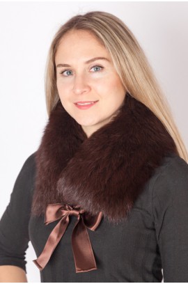 Extra dark brown fox fur collar-neck warmer